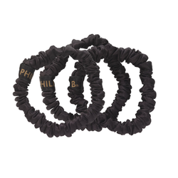PHILIP B Petite Black Scrunchie 3szt - zestaw 3 eleganckich  czarnych gumek do włosów